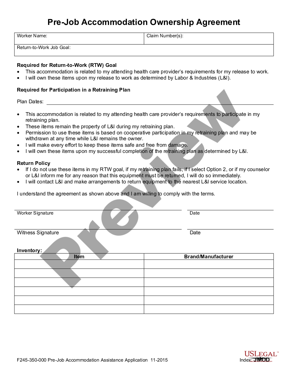 page 1 Pre-Job Modification Accommodation Assistant Application preview