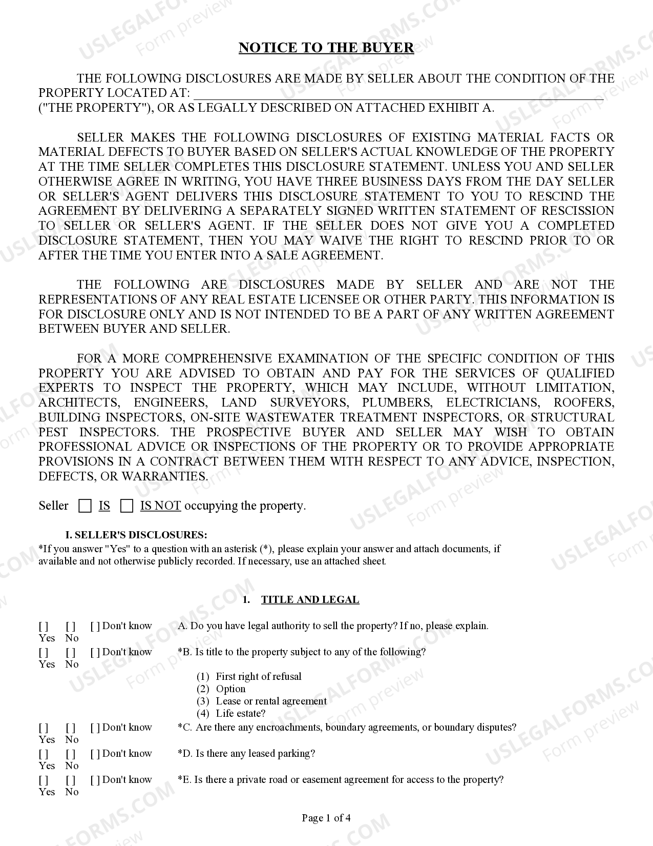 Washington Commercial Real Estate Disclosure Form US Legal Forms