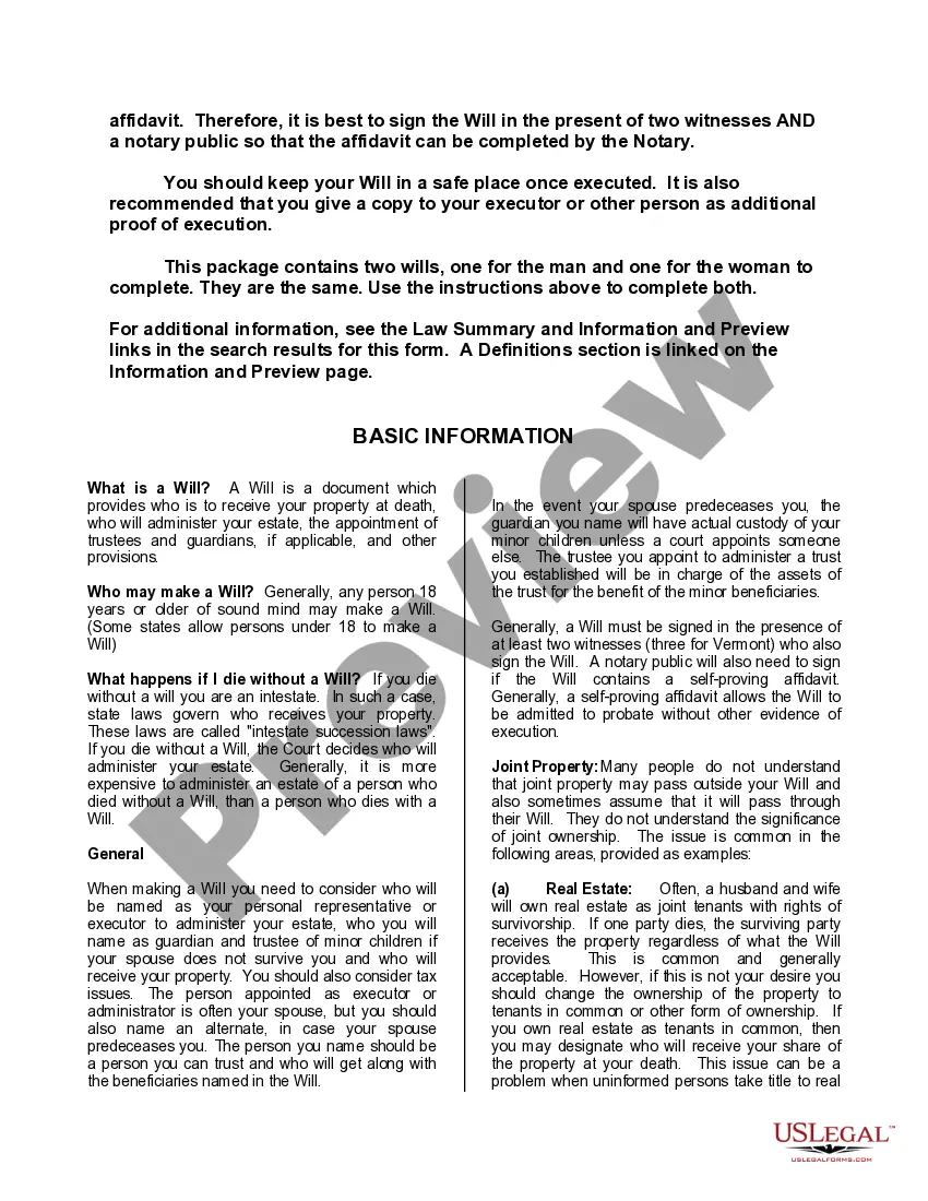 Preview Mutual Wills containing Last Will and Testaments for Man and Woman living together not Married with No Children