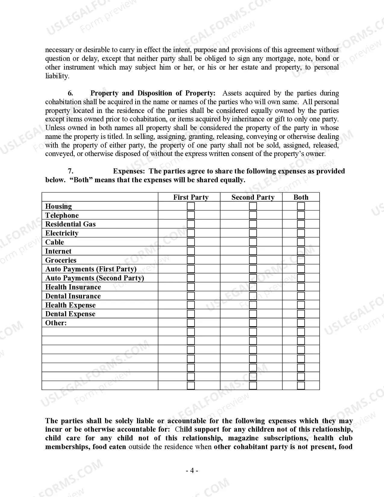 Preview Non-Marital Cohabitation Living Together Agreement