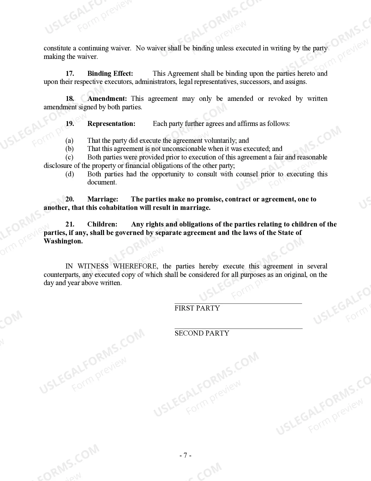 Preview Non-Marital Cohabitation Living Together Agreement