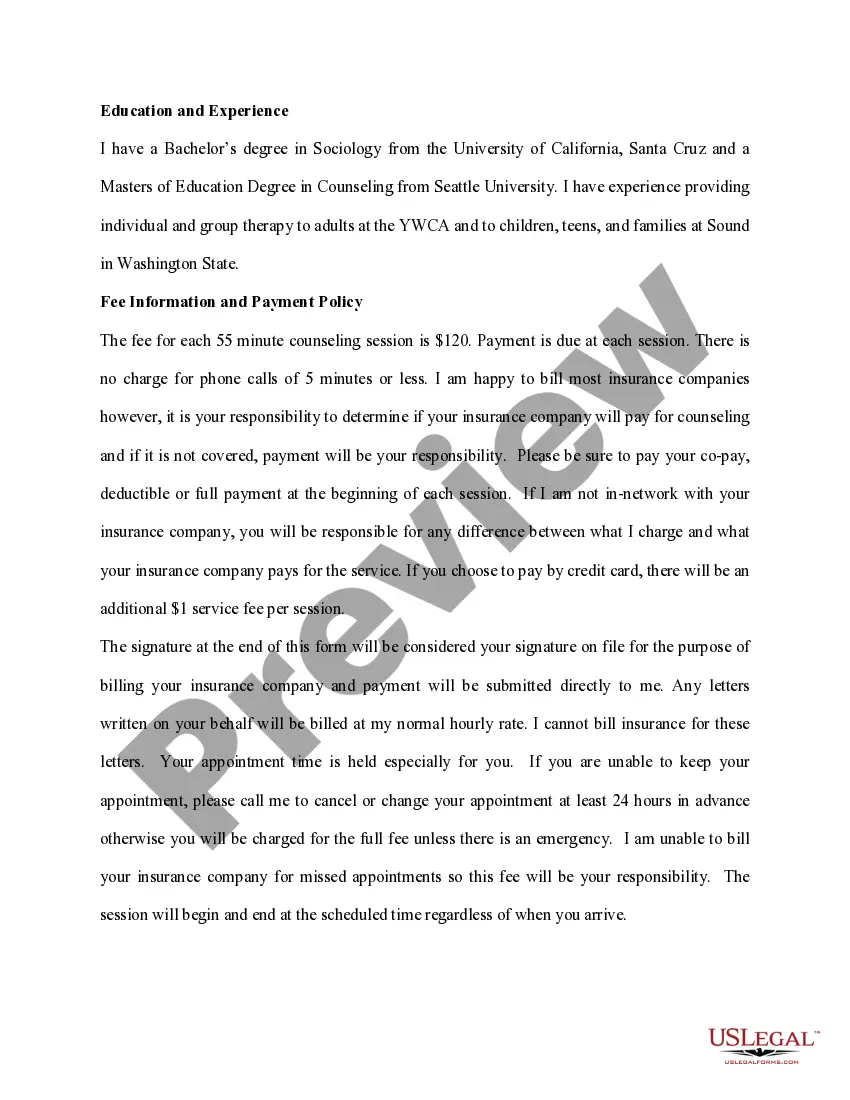 Preview Disclosure Statement for Licensed Mental Health Professional - Washington