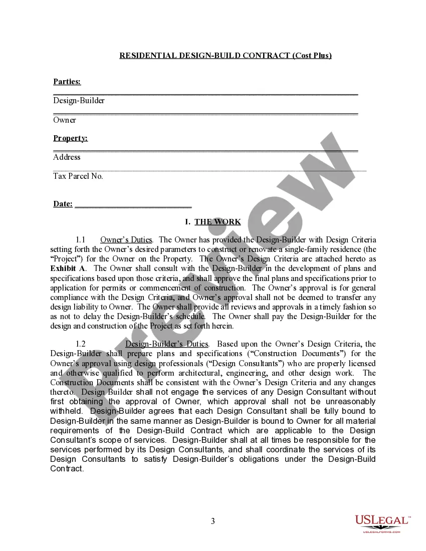 Get Cost Plus Residential Design-Build Contract Preview Cost Plus Residential Design-Build Contract