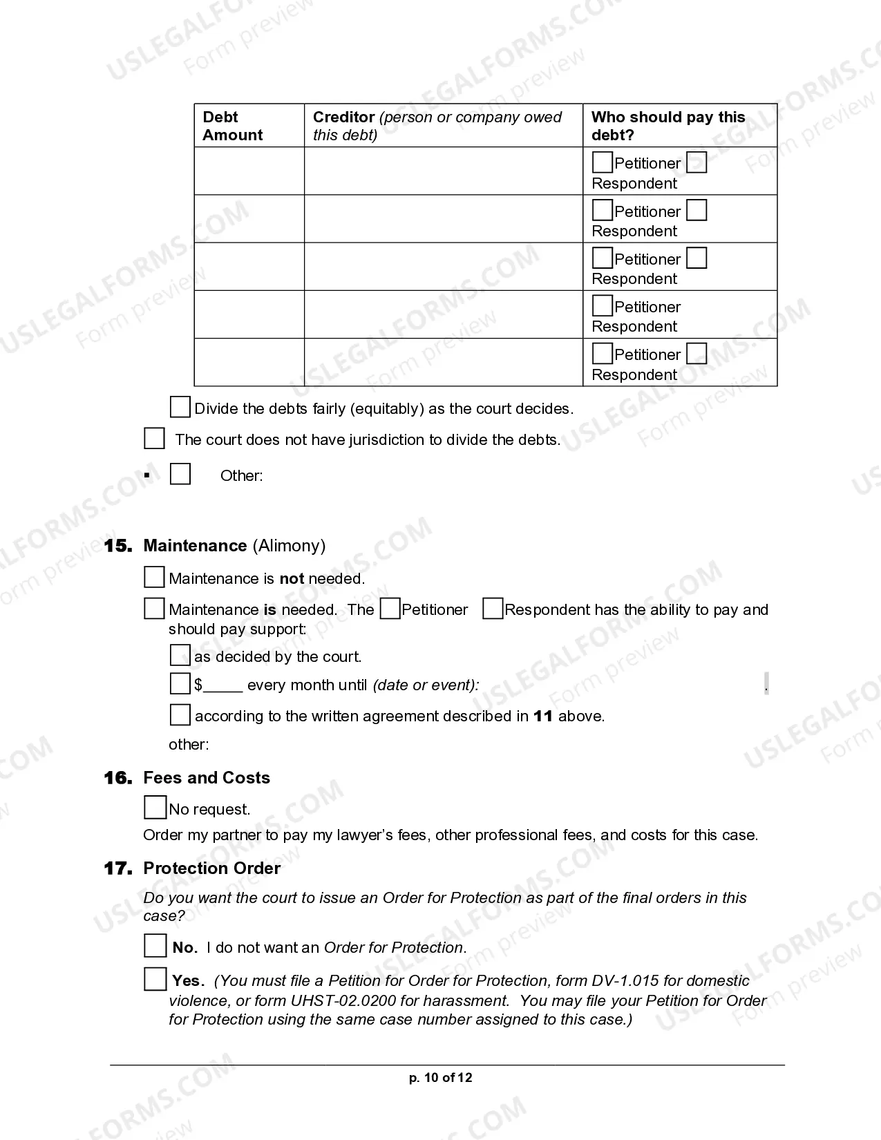 Preview Petition for Legal Separation for Registered Domestic Partnership