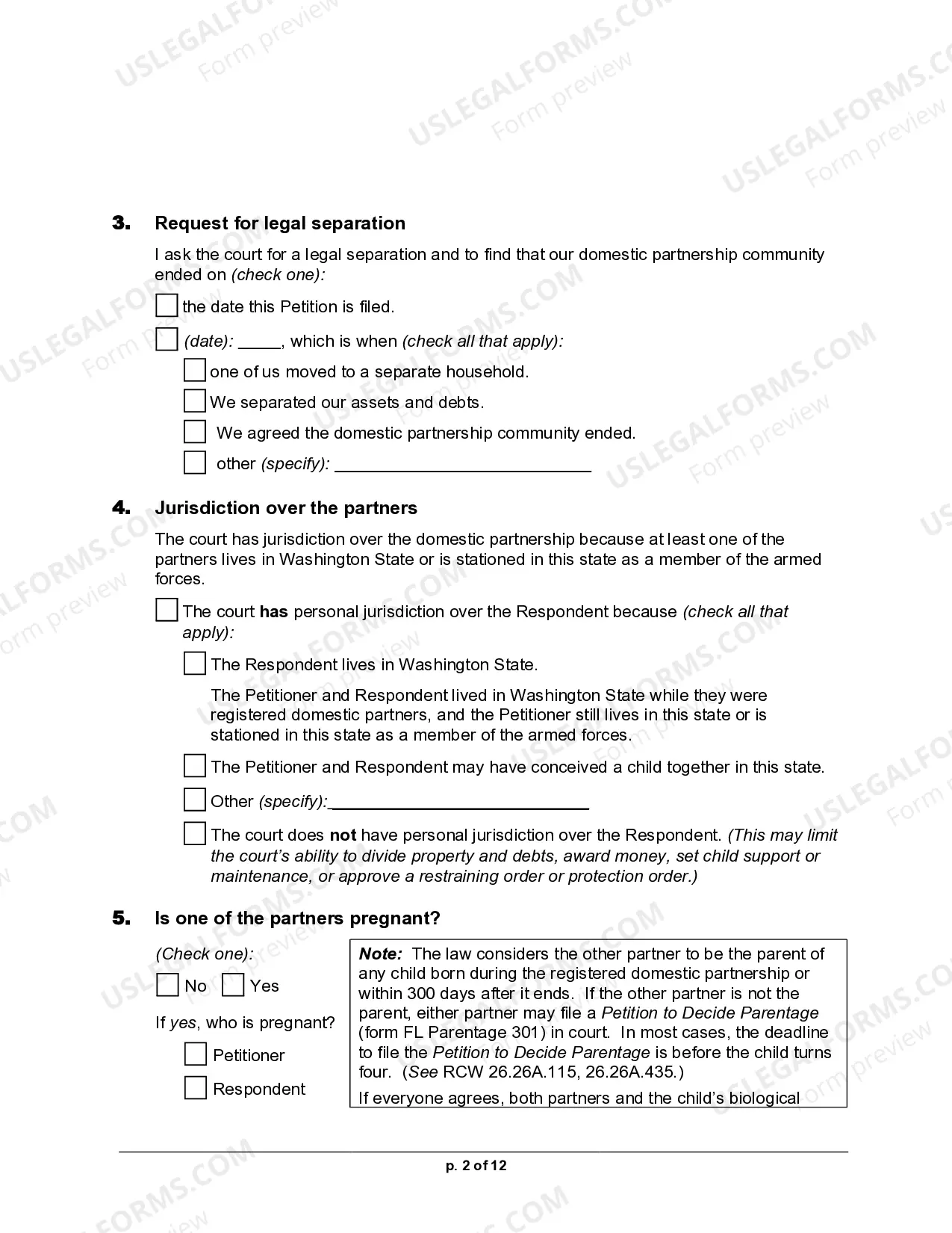 Preview Petition for Legal Separation for Registered Domestic Partnership