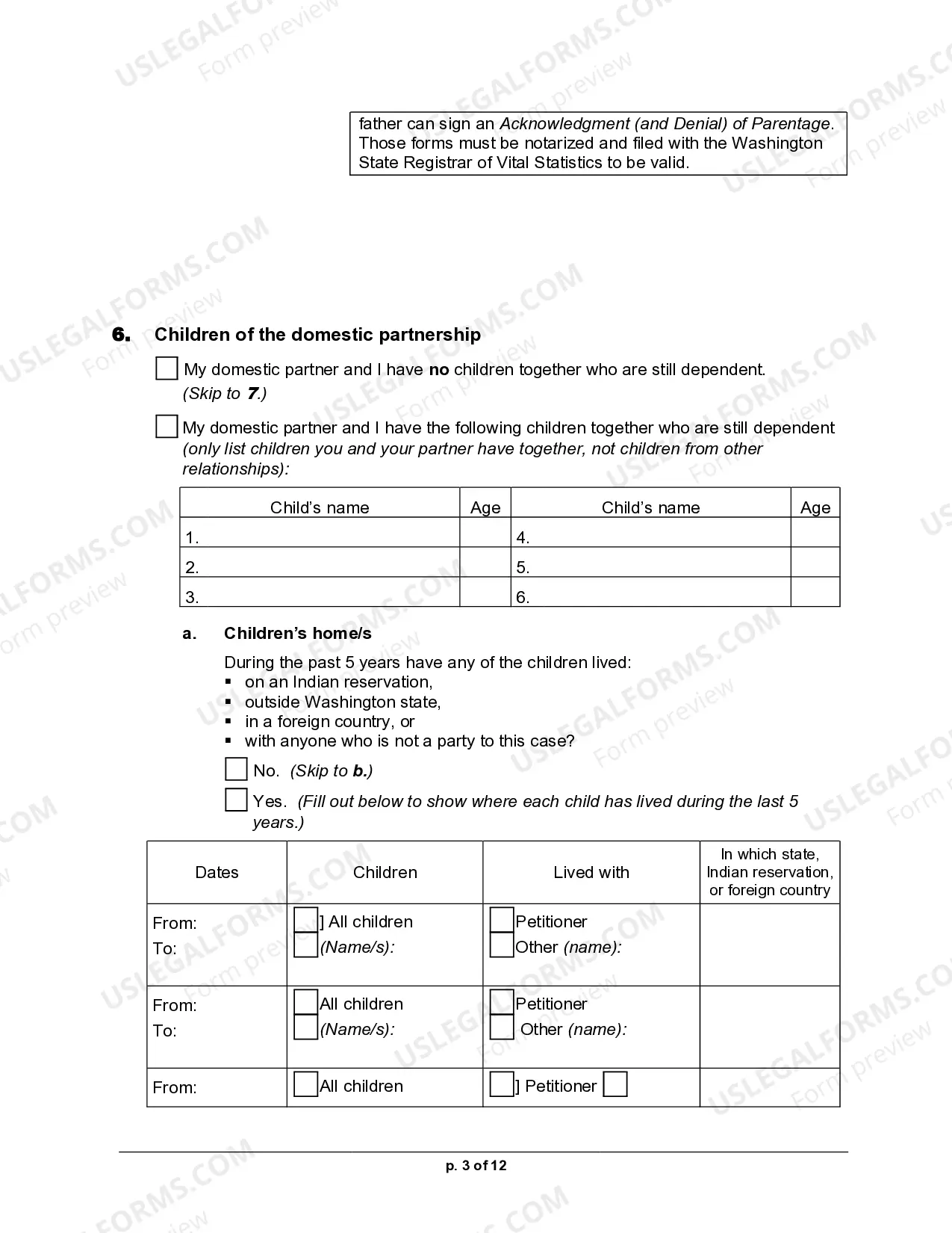 Preview Petition for Legal Separation for Registered Domestic Partnership