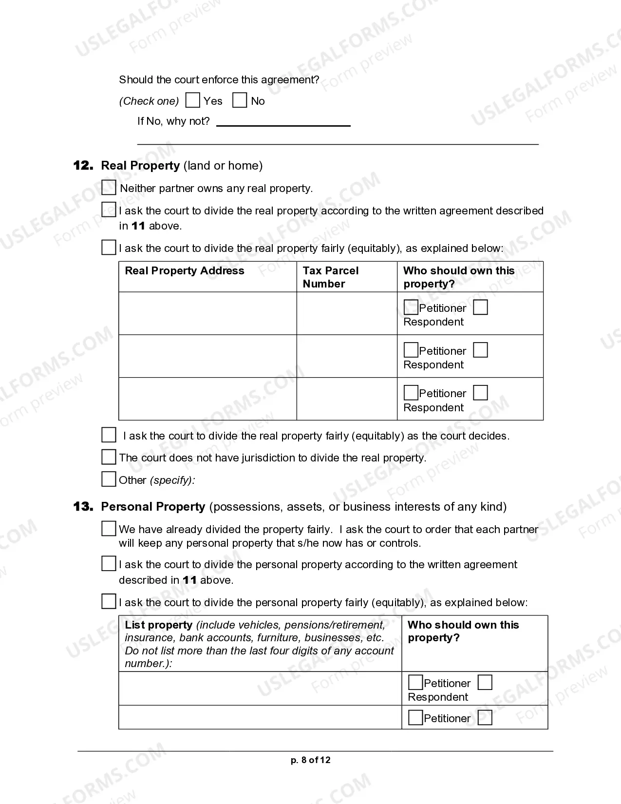 Preview Petition for Legal Separation for Registered Domestic Partnership