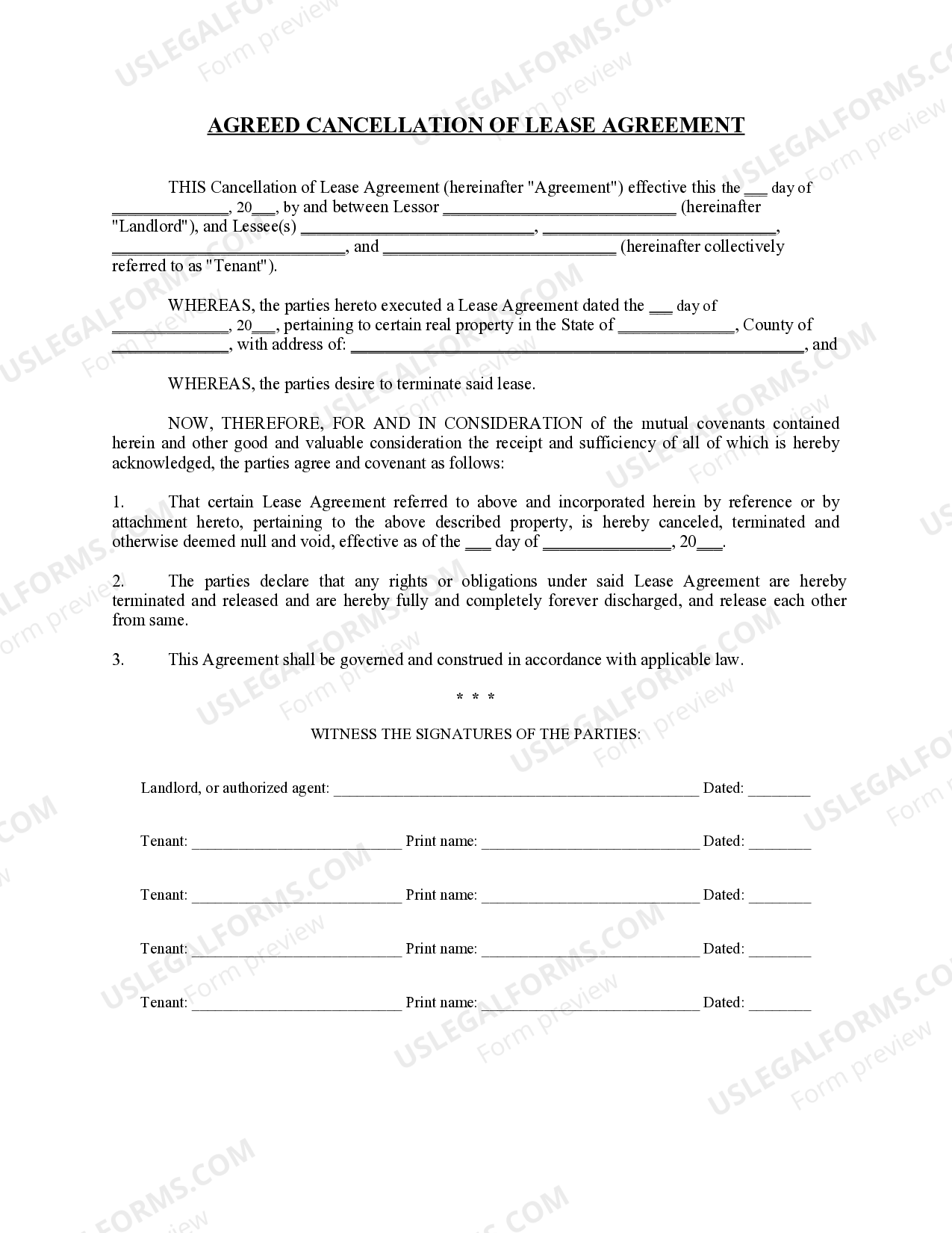 Washington Agreed Cancellation Of Lease Us Legal Forms