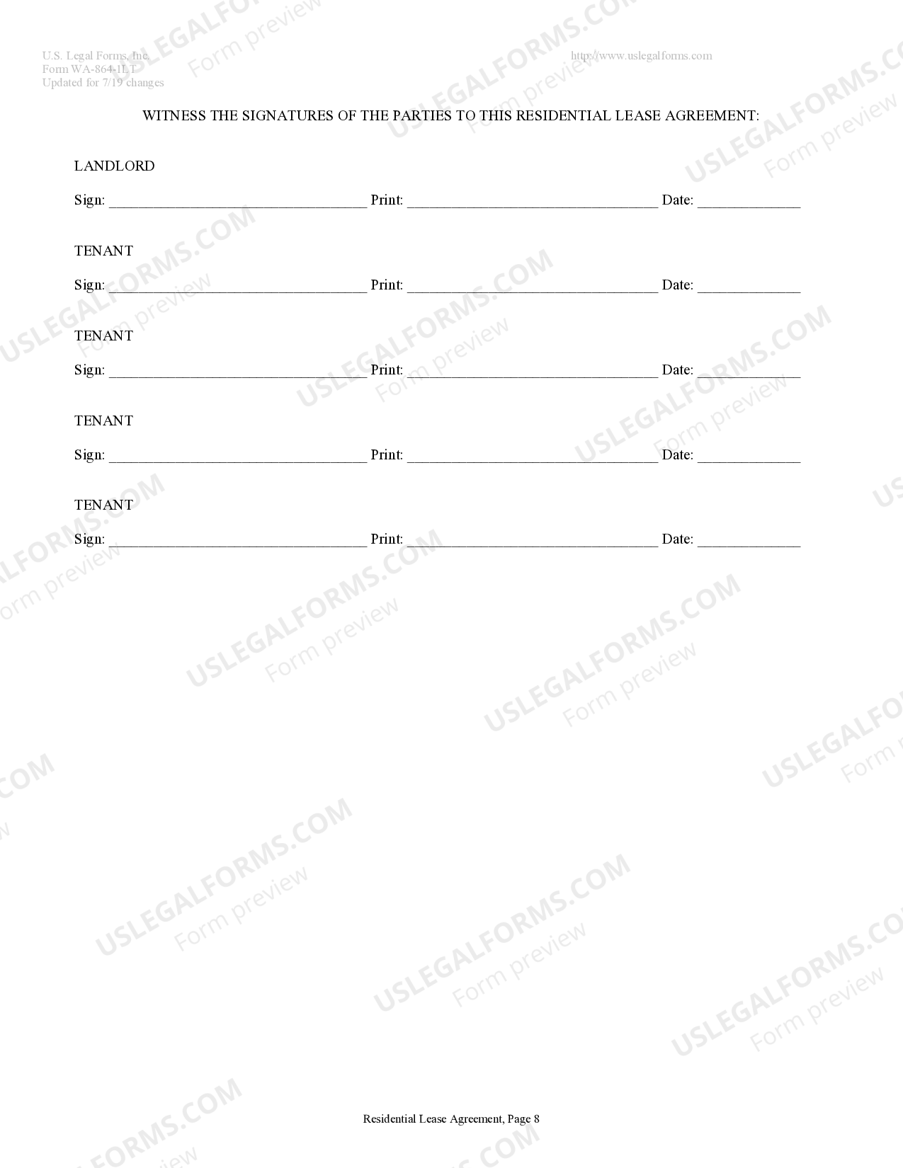 Washington Residential Lease or Rental Agreement for Month to Month -  Washington Lease Rental | US Legal Forms