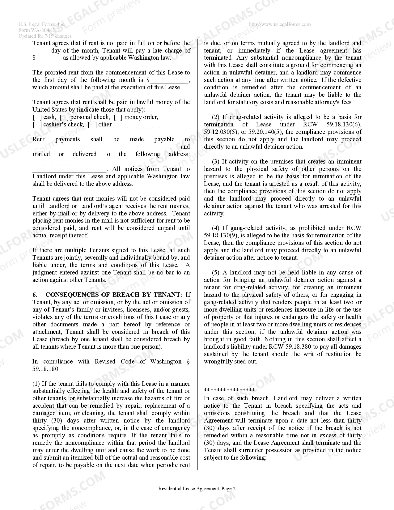 Preview Residential Lease or Rental Agreement for Month to Month