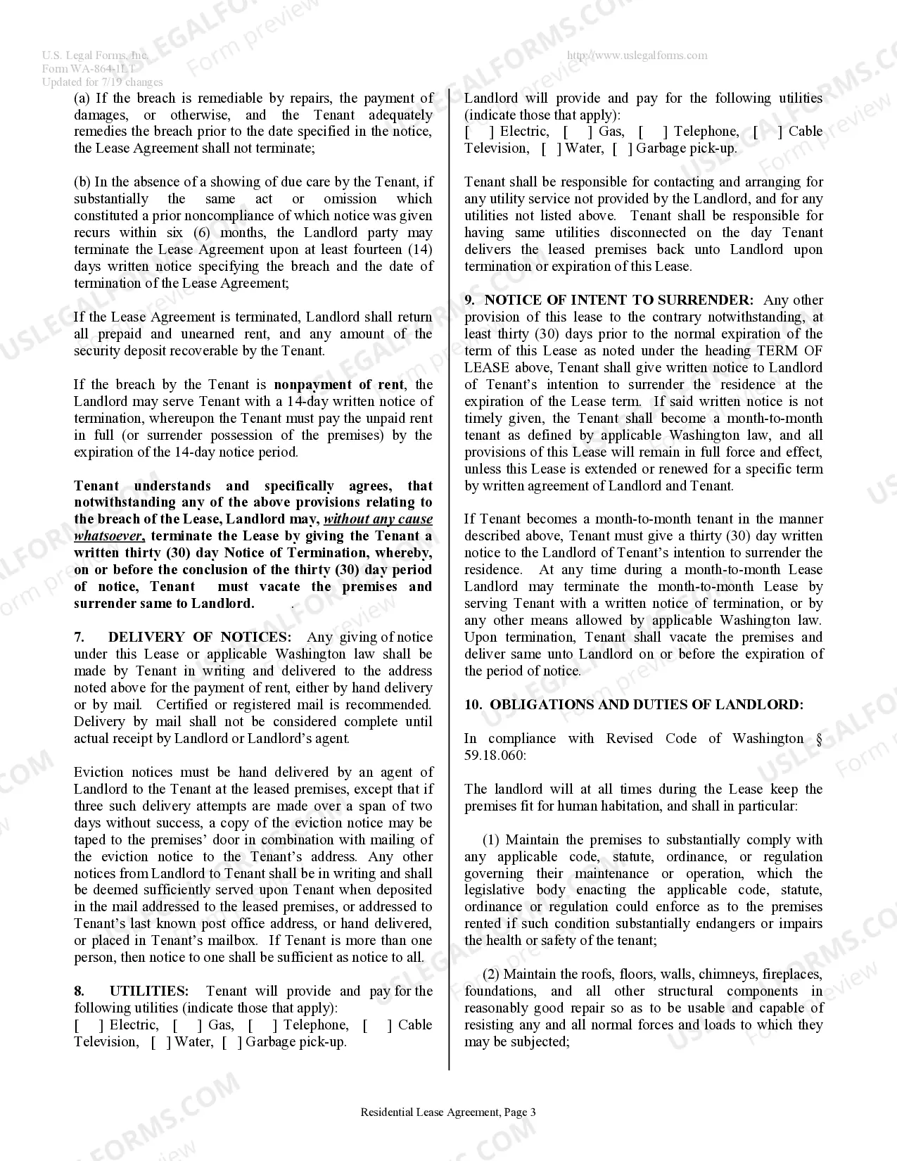 Preview Residential Lease or Rental Agreement for Month to Month