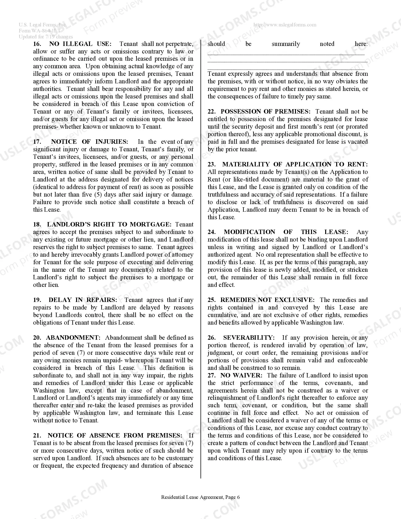 Preview Residential Lease or Rental Agreement for Month to Month