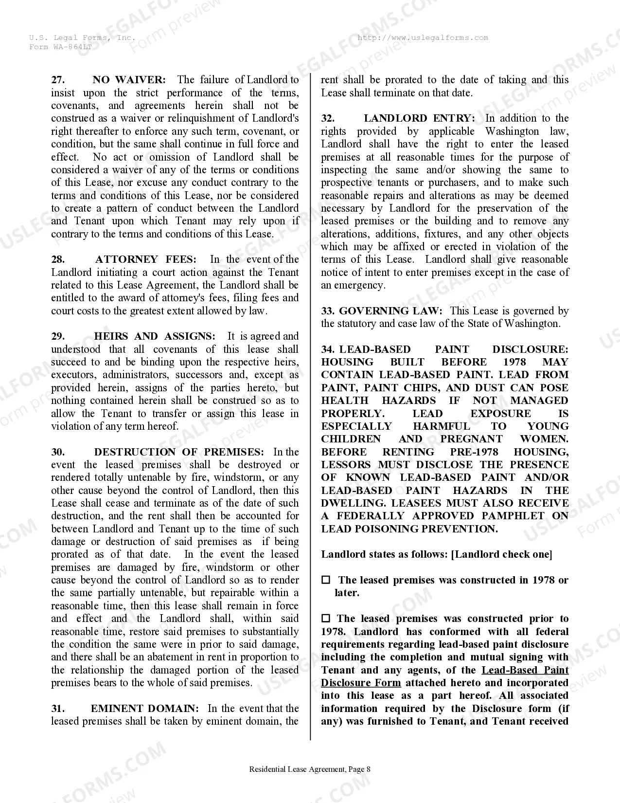 Preview Residential Rental Lease Agreement