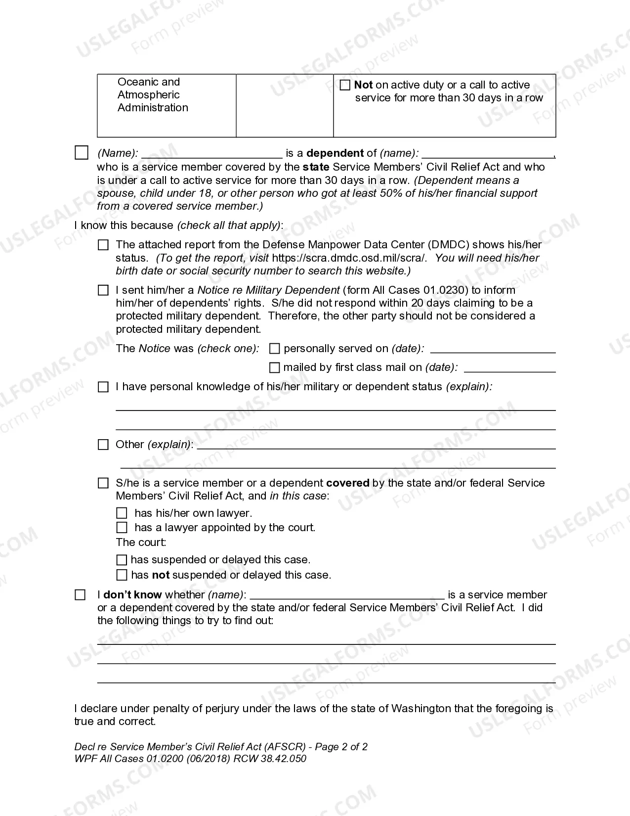 Preview Declaration regarding Servicemembers Civil Relief Act - AFSCR