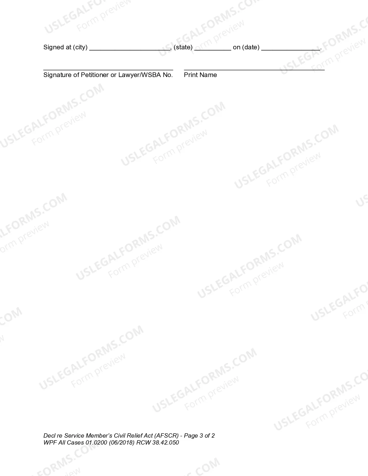Preview Declaration regarding Servicemembers Civil Relief Act - AFSCR