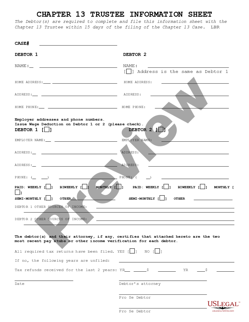 Trustee Information Sheet Form US Legal Forms