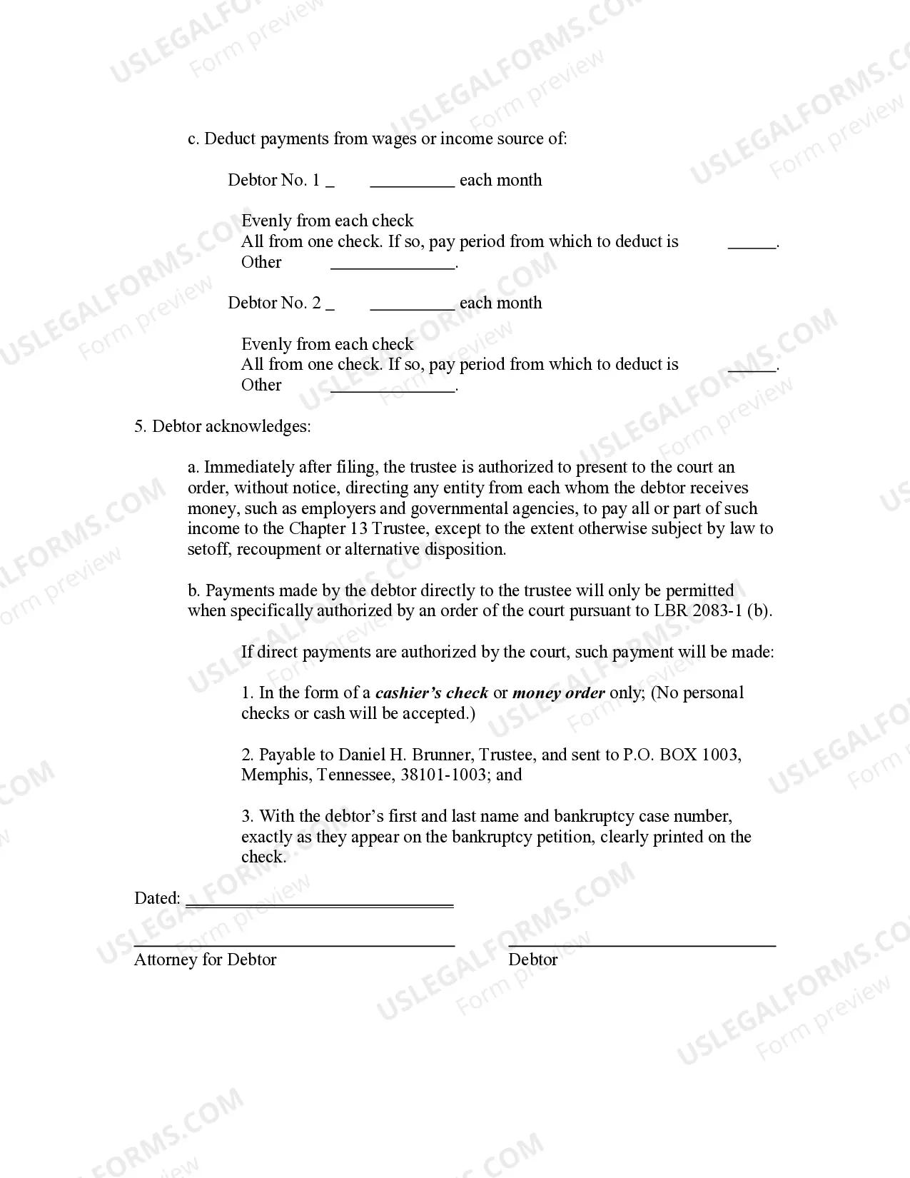Preview Chapter 13 Plan Payment Declaration