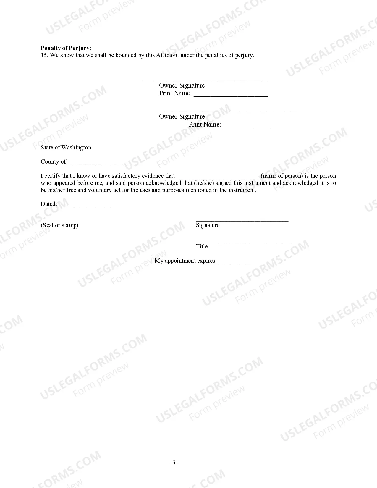 Preview Owner's or Seller's Affidavit of No Liens