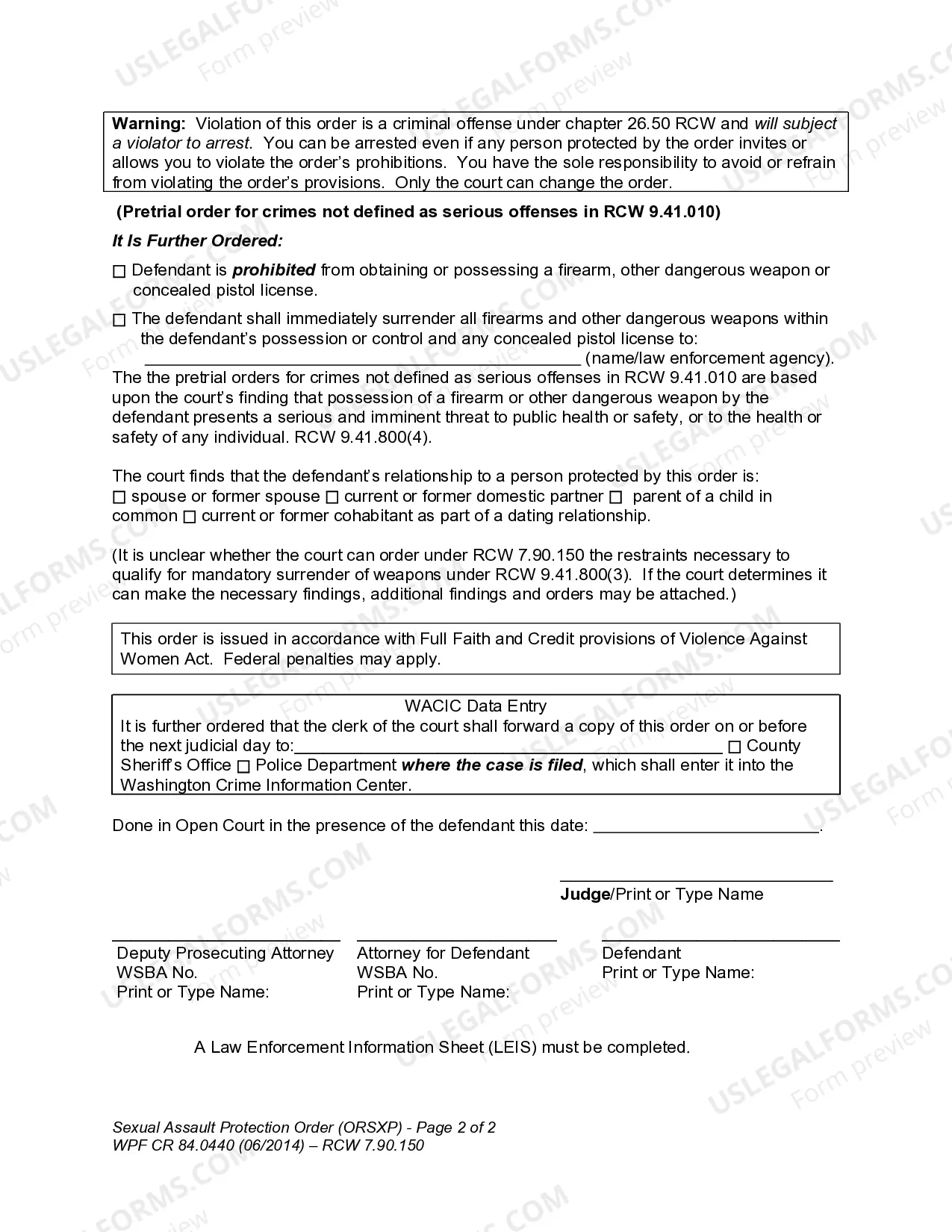 Preview WPF CR 84.0440 - Sexual Assault Protection Order - Criminal - Felony