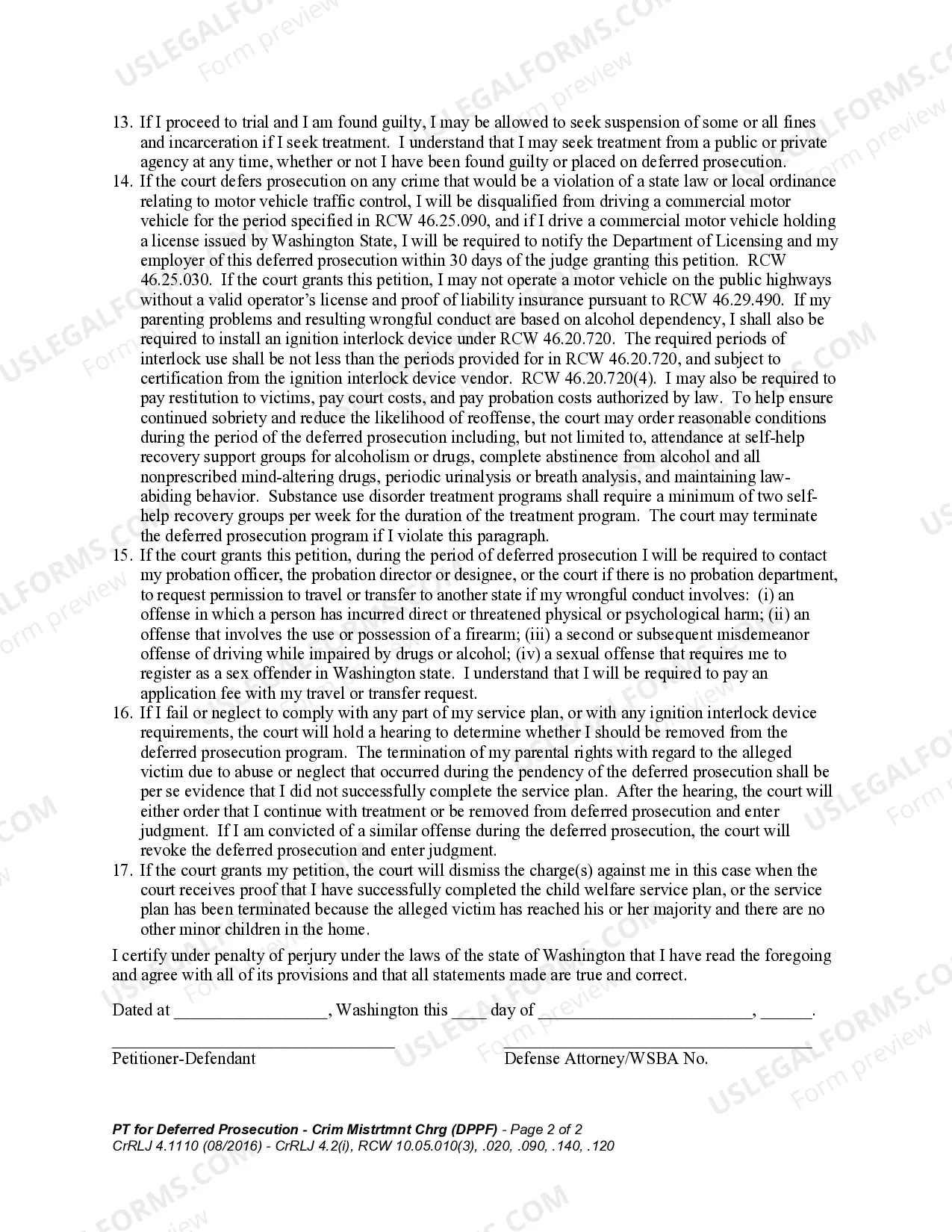 Preview WPF CrRLJ 04.1110 - Petition for Deferred Prosecution of Criminal Mistreatment Charge