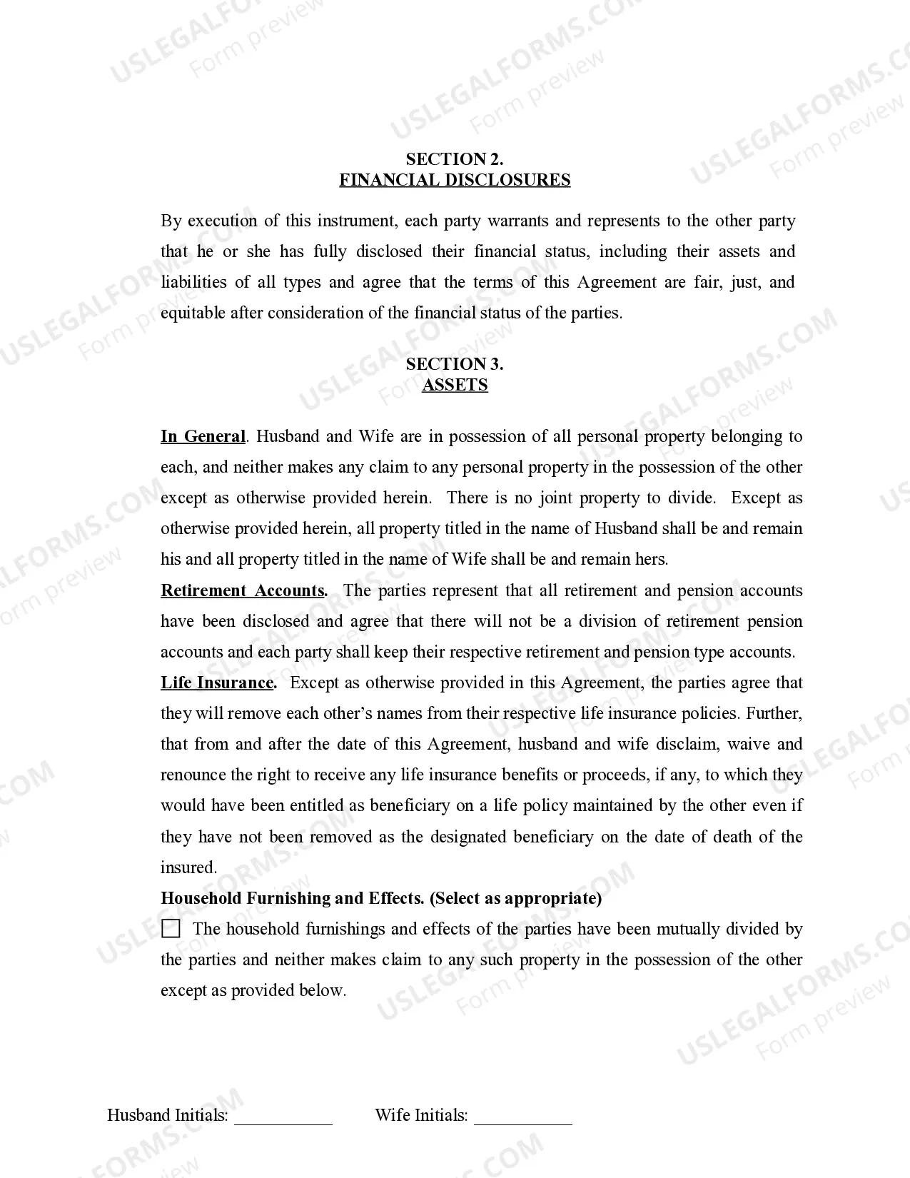 Preview Marital Domestic Separation and Property Settlement Agreement Minor Children no Joint Property or Debts where Divorce Action Filed