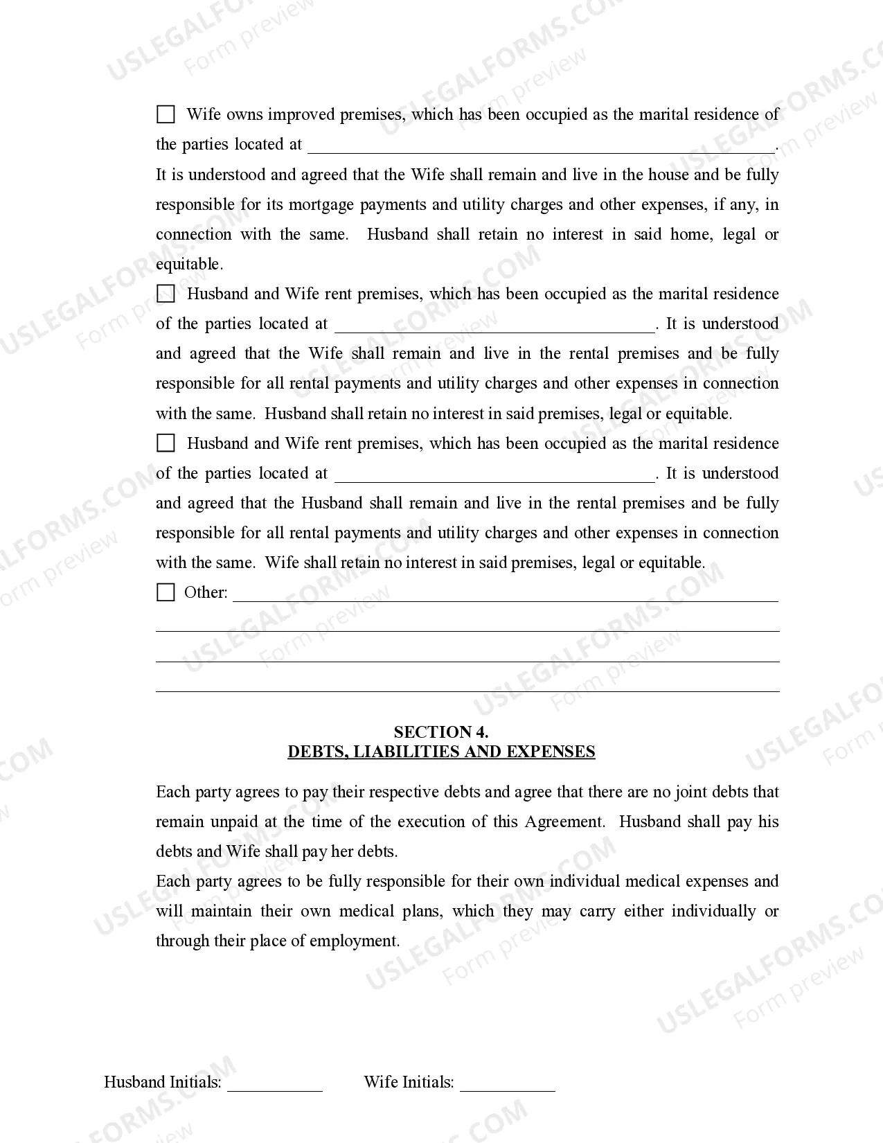 Preview Marital Domestic Separation and Property Settlement Agreement Minor Children no Joint Property or Debts where Divorce Action Filed