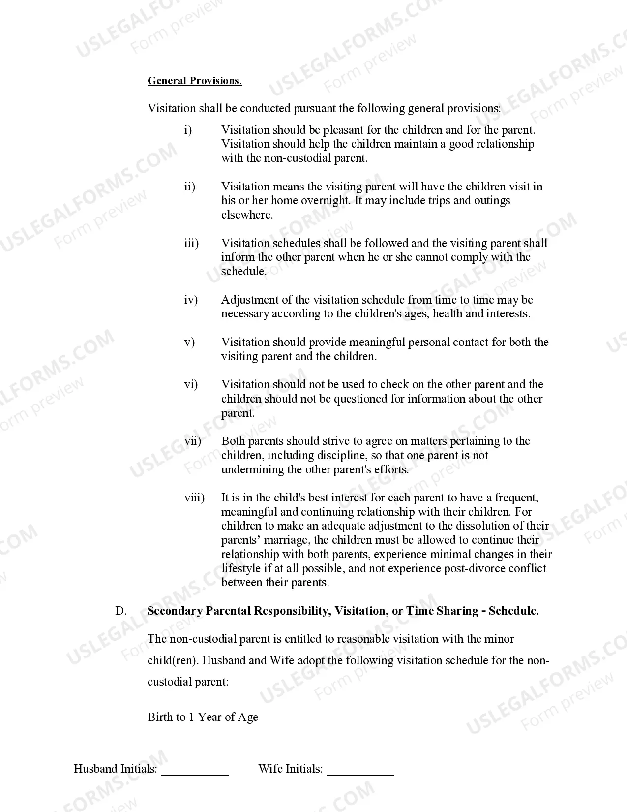Preview Marital Domestic Separation and Property Settlement Agreement Minor Children no Joint Property or Debts where Divorce Action Filed