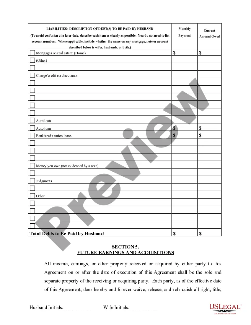 Preview Marital Domestic Separation and Property Settlement Agreement Minor Children Parties May have Joint Property or Debts where Divorce Action Filed