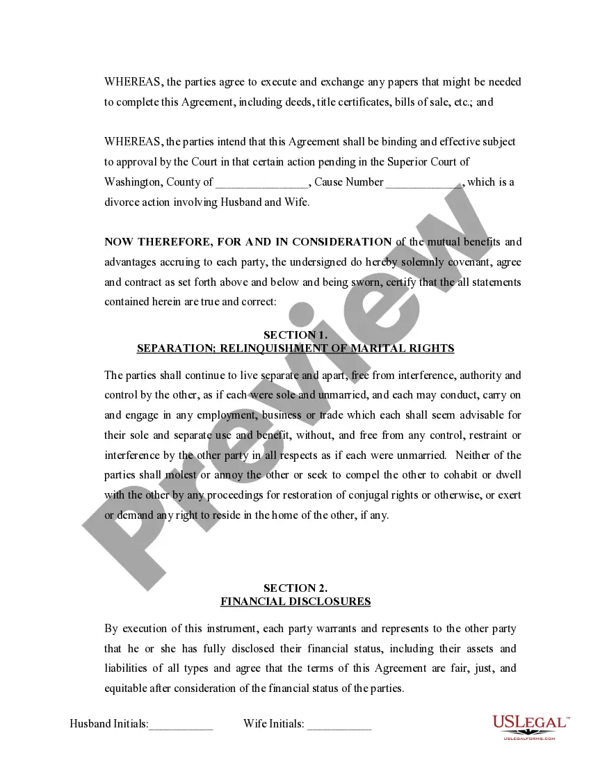 Preview Marital Domestic Separation and Property Settlement Agreement Minor Children Parties May have Joint Property or Debts where Divorce Action Filed