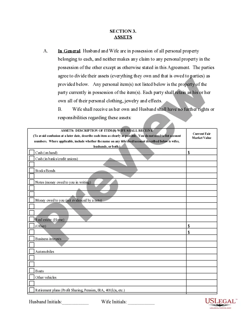 Preview Marital Domestic Separation and Property Settlement Agreement Minor Children Parties May have Joint Property or Debts where Divorce Action Filed