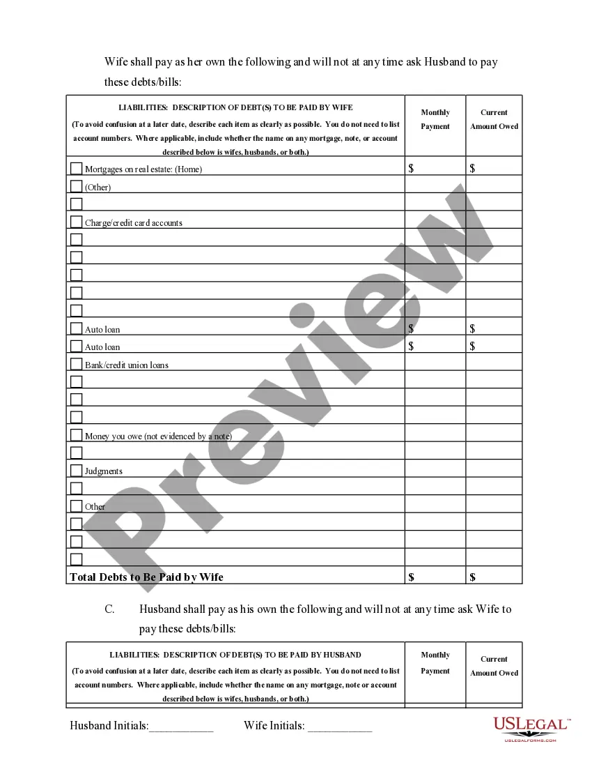 Preview Marital Domestic Separation and Property Settlement Agreement Minor Children Parties May have Joint Property or Debts where Divorce Action Filed