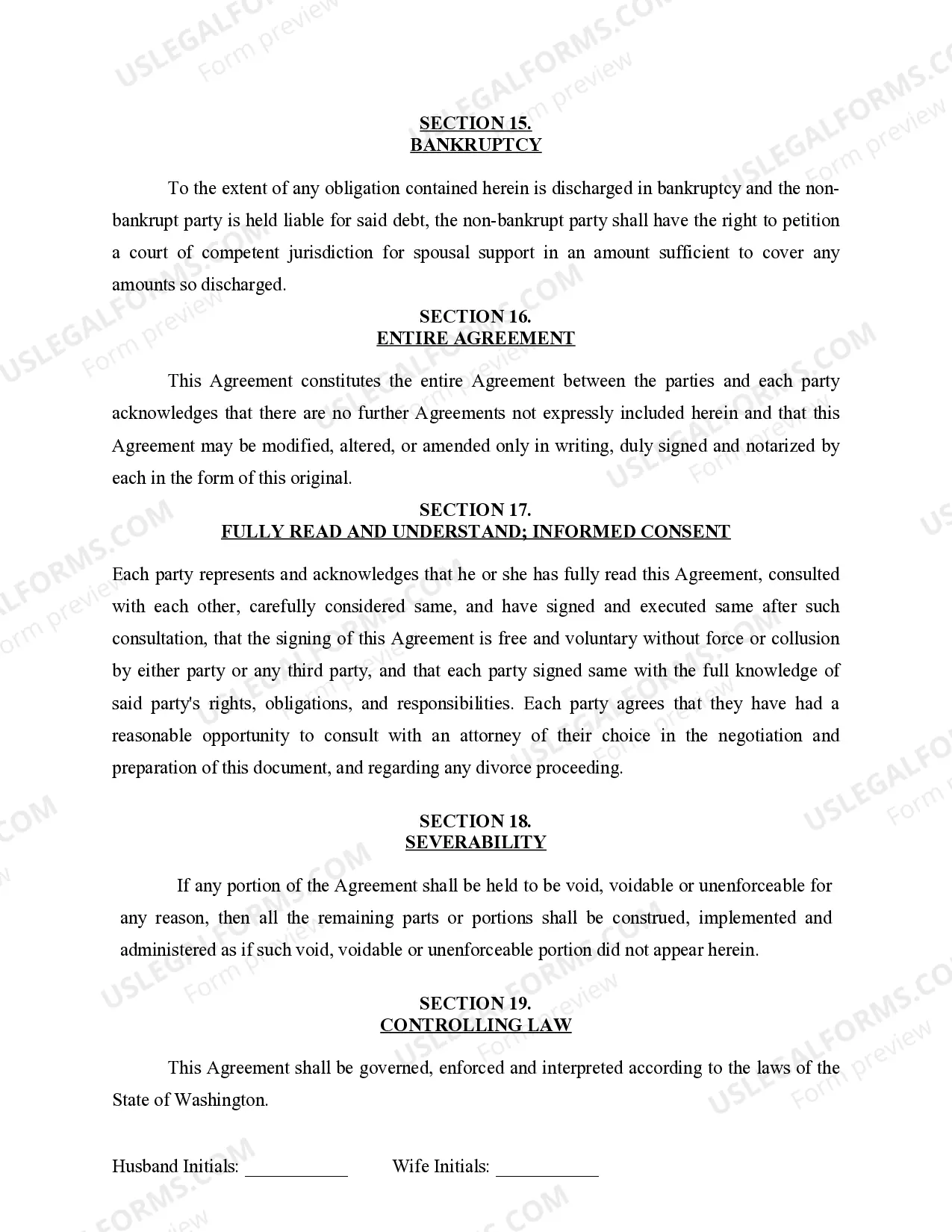 Preview Marital Domestic Separation and Property Settlement Agreement for persons with no Children, no Joint Property, or Debts Effective Immediately