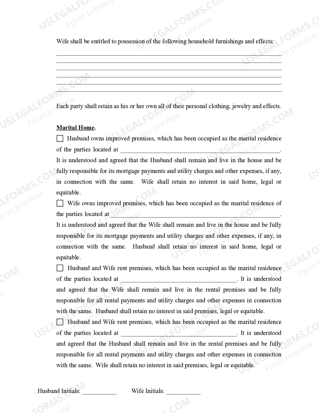 Preview Marital Domestic Separation and Property Settlement Agreement for persons with no Children, no Joint Property, or Debts Effective Immediately