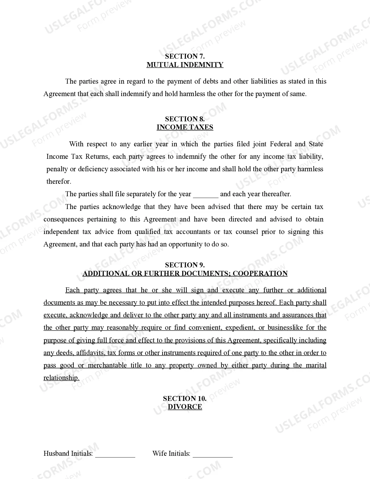 Preview Marital Domestic Separation and Property Settlement Agreement for persons with no Children, no Joint Property, or Debts Effective Immediately