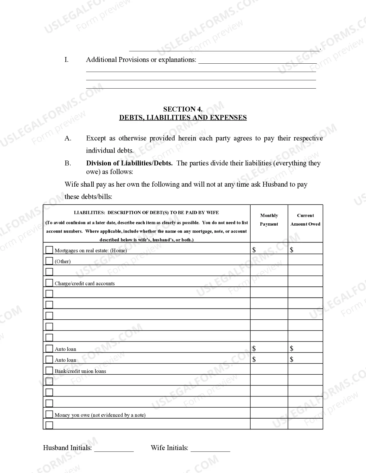 Preview Marital Domestic Separation and Property Settlement Agreement no Children parties may have Joint Property or Debts where Divorce Action Filed