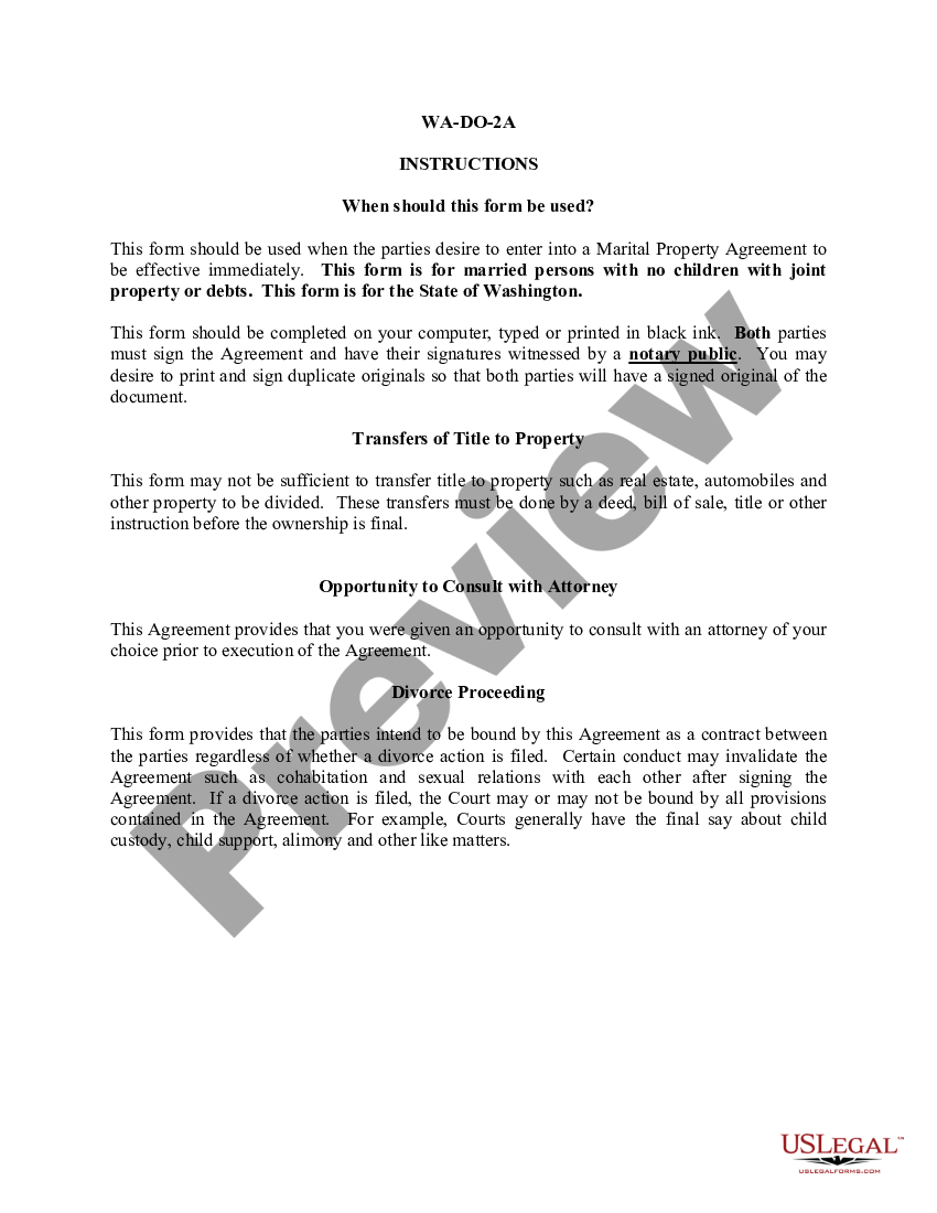 Property Settlement Agreement Form Washington State Us Legal Forms 9301