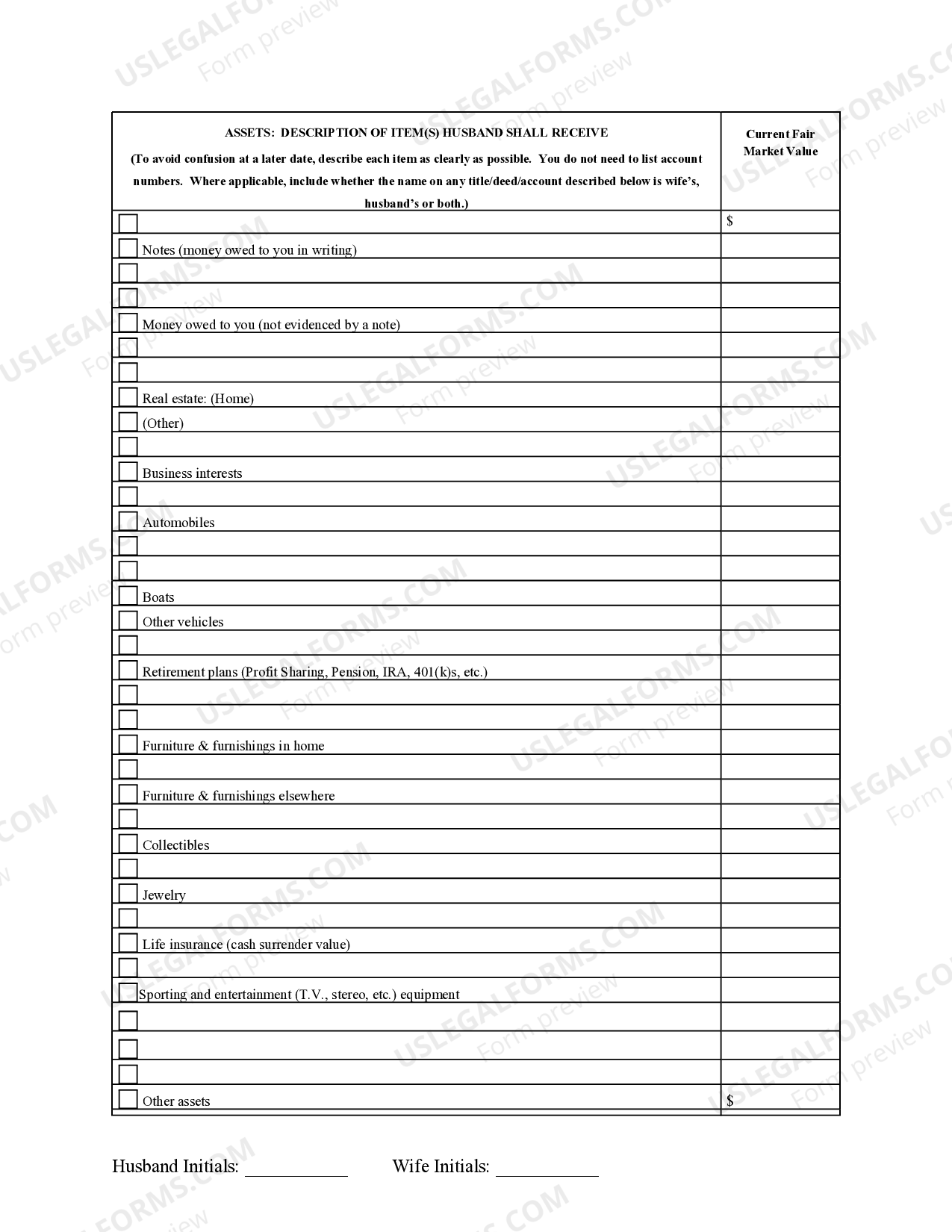 Property Settlement Agreement Form Washington State US Legal Forms