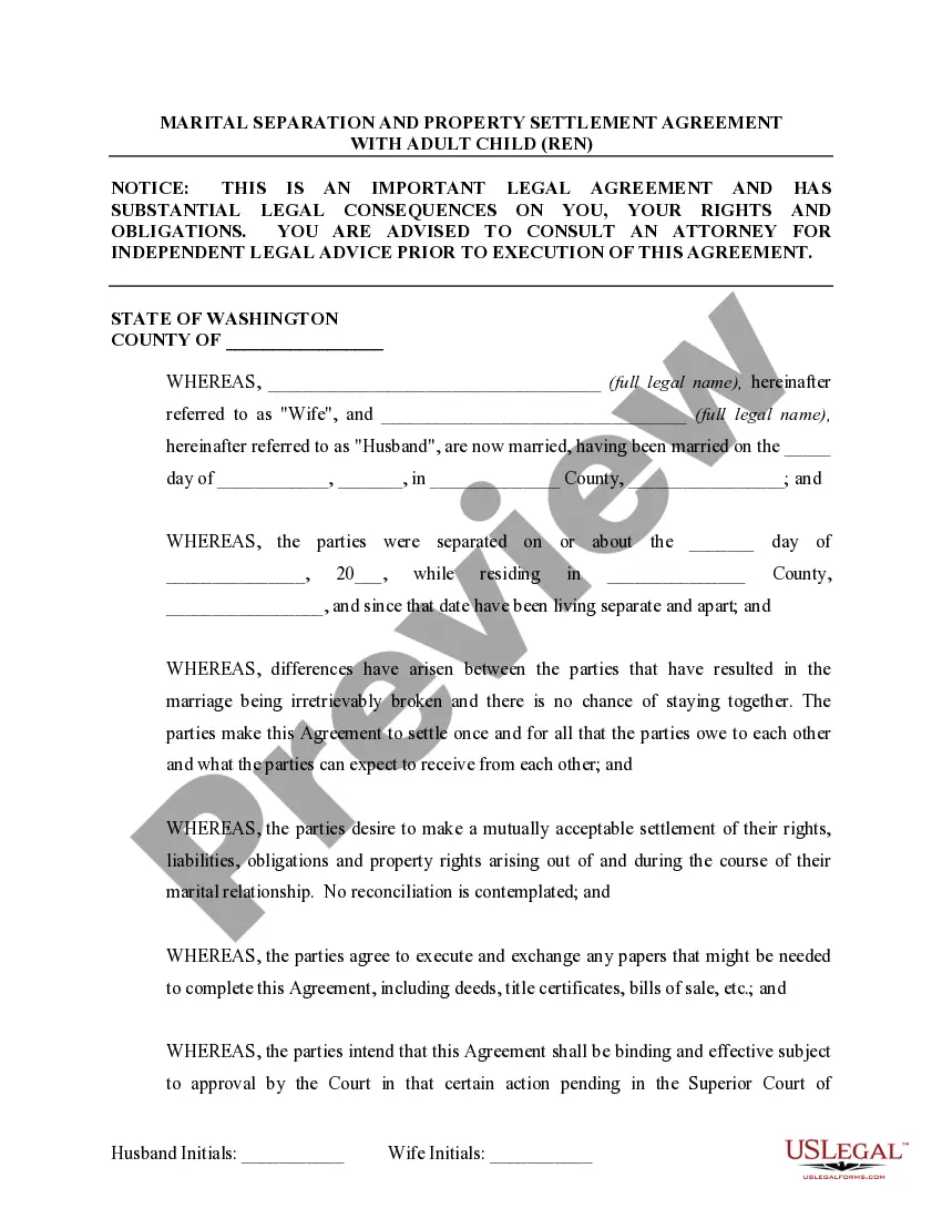 Preview Marital Domestic Separation and Property Settlement Agreement Adult Children Parties May have Joint Property or Debts where Divorce Action Filed