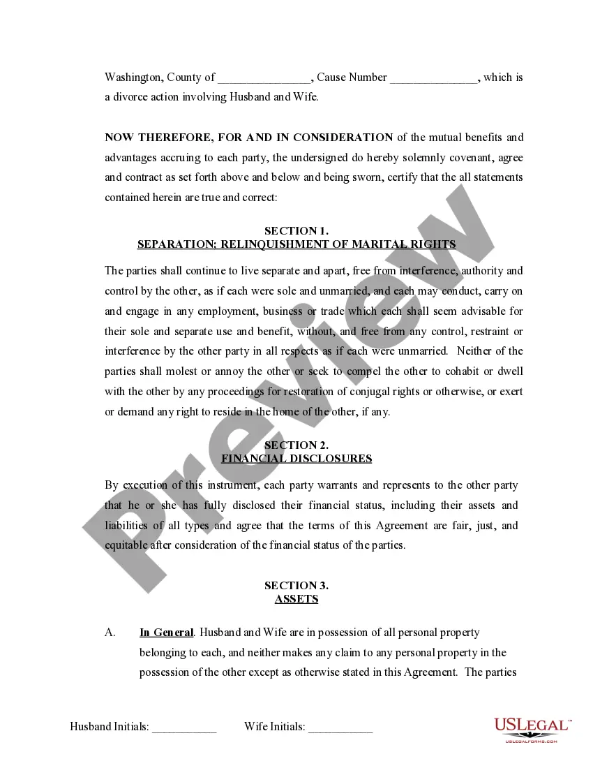 Preview Marital Domestic Separation and Property Settlement Agreement Adult Children Parties May have Joint Property or Debts where Divorce Action Filed