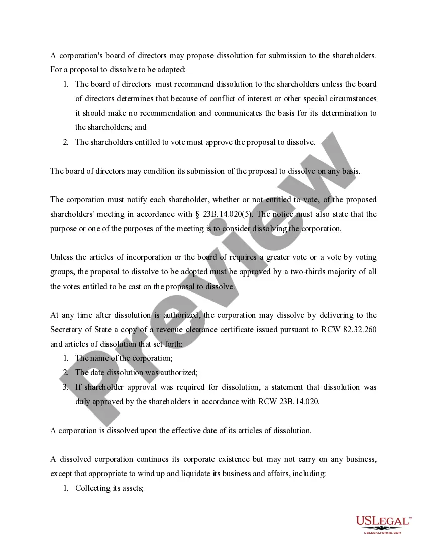 Get Washington Dissolution Package to Dissolve Corporation Preview Washington Dissolution Package to Dissolve Corporation