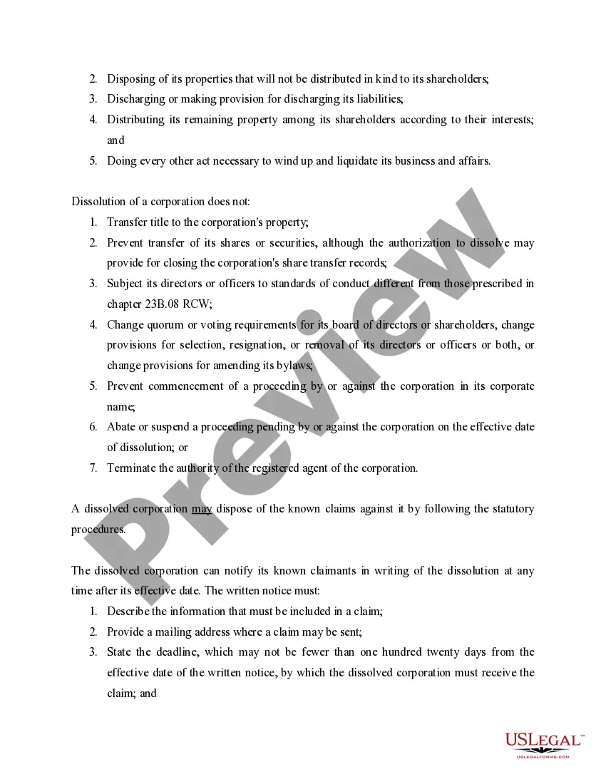 Get Washington Dissolution Package to Dissolve Corporation Preview Washington Dissolution Package to Dissolve Corporation