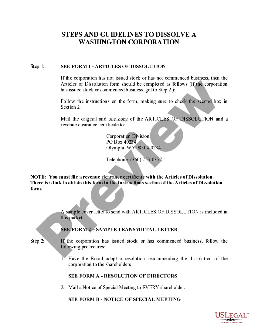 Get Washington Dissolution Package to Dissolve Corporation Preview Washington Dissolution Package to Dissolve Corporation