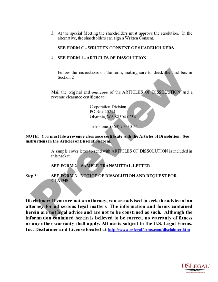Get Washington Dissolution Package to Dissolve Corporation Preview Washington Dissolution Package to Dissolve Corporation
