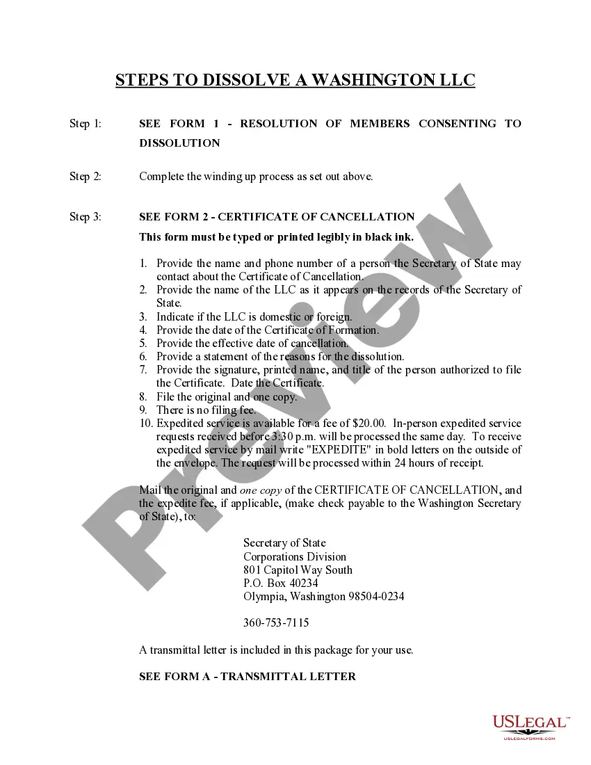 Get Washington Dissolution Package to Dissolve Limited Liability Company LLC Preview Washington Dissolution Package to Dissolve Limited Liability Company LLC