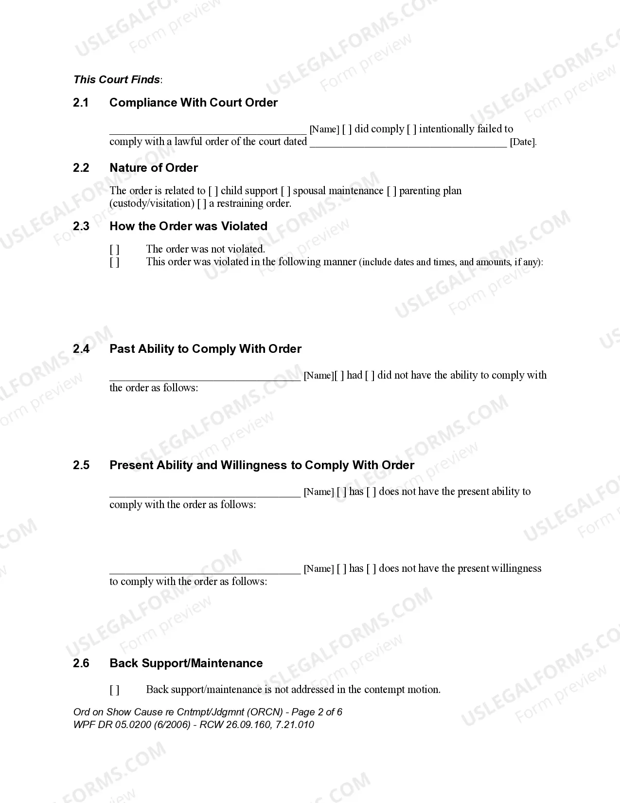 Preview WPF DR 05.0200 - Order on Show Cause regarding Contempt - Judgment