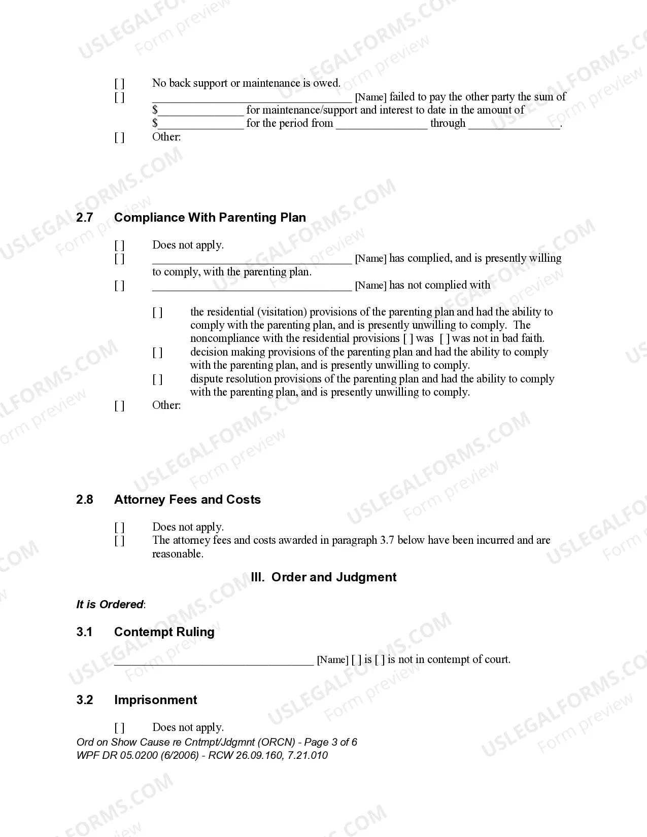 Preview WPF DR 05.0200 - Order on Show Cause regarding Contempt - Judgment