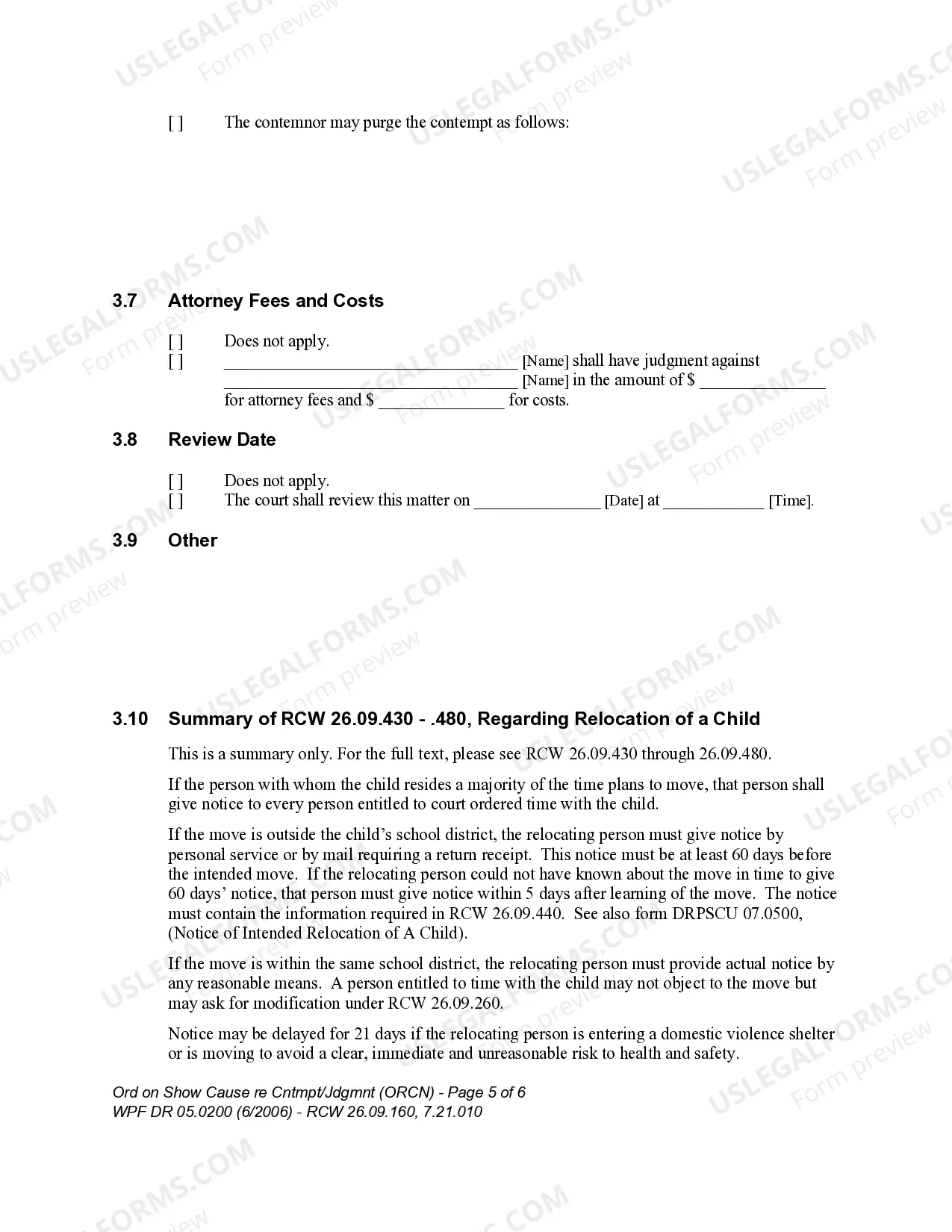Preview WPF DR 05.0200 - Order on Show Cause regarding Contempt - Judgment