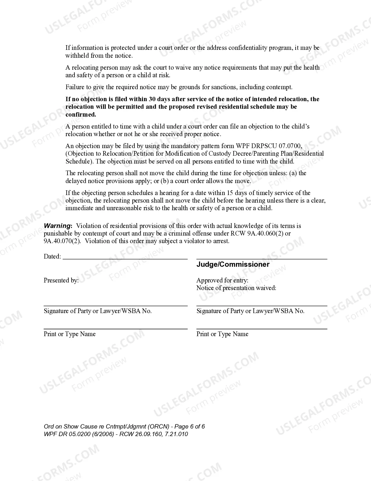 Preview WPF DR 05.0200 - Order on Show Cause regarding Contempt - Judgment
