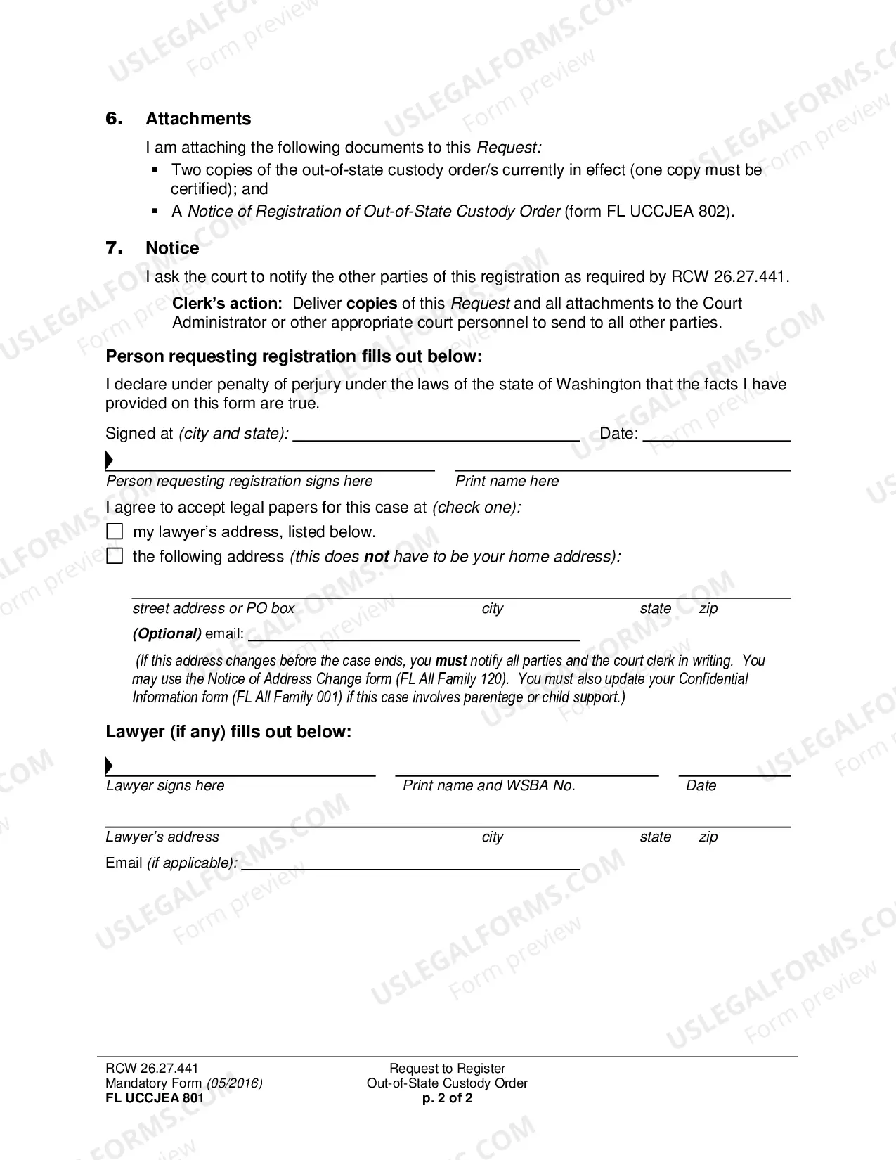 Preview WPF DRPSCU 08.0500 - Request for Child Custody Determination Registration Under UCCJEA