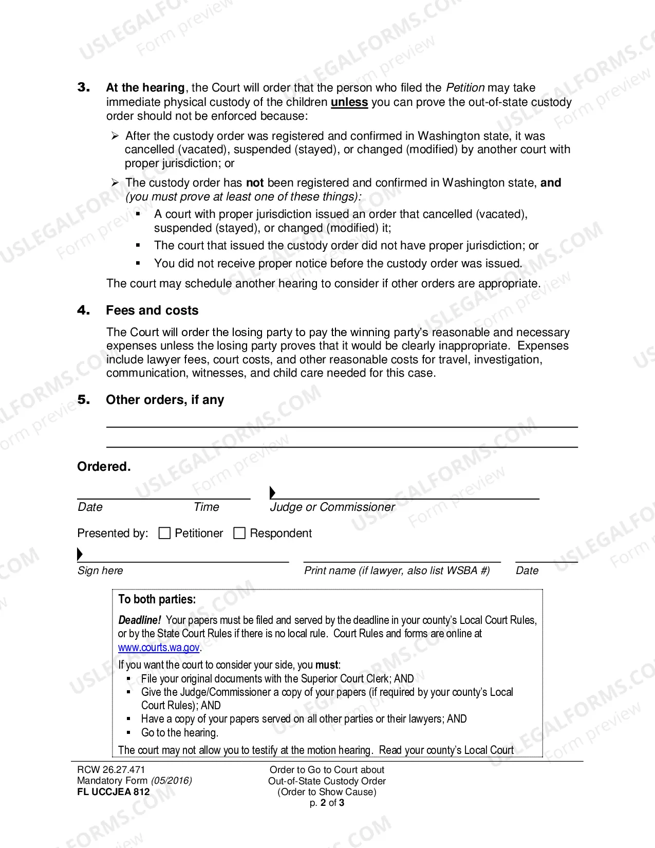 Preview WPF DRPSCU 08.0570 - Order to Appear and Show Cause regarding Enforcement of Child Custody Determination Under